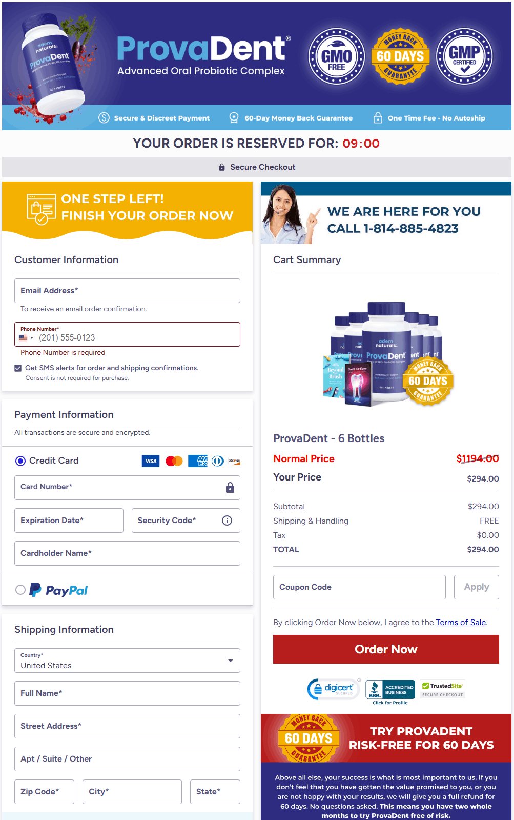 Provadent Checkout Page